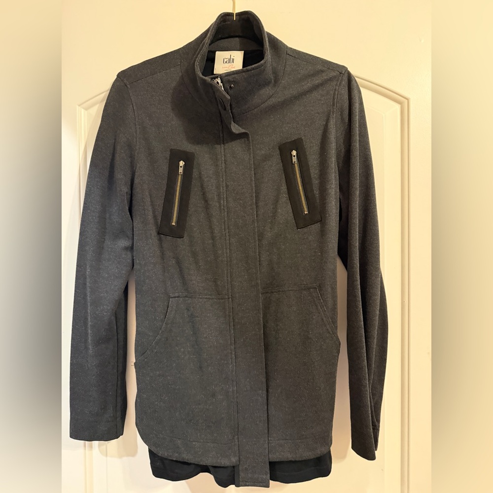 CAbi Women’s Charcoal Zip-Front Stand Collar Jacket